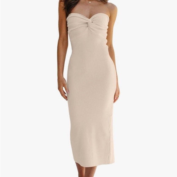 Strapless Beige Knit Dress - Picture 1 of 7